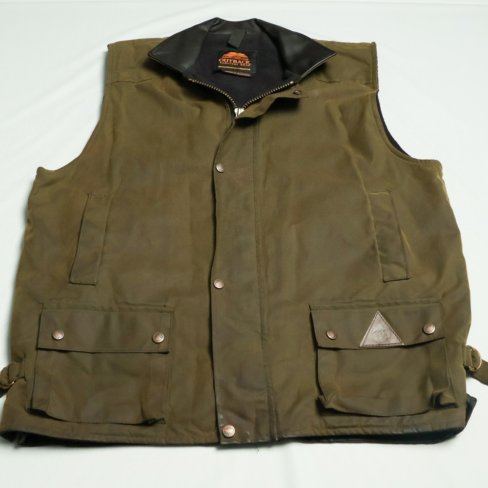 Outback Survival Gear Vest Oilskin Fleece Lined Australia Hunting Heavy Men XL
